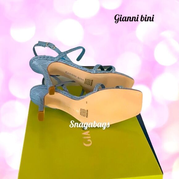 GIANNI BINI NEW IN BOX NEVEENA THUNDER BLUE LEATHER SQUARE TOE STRAPPY SANDALS - Picture 6 of 7
